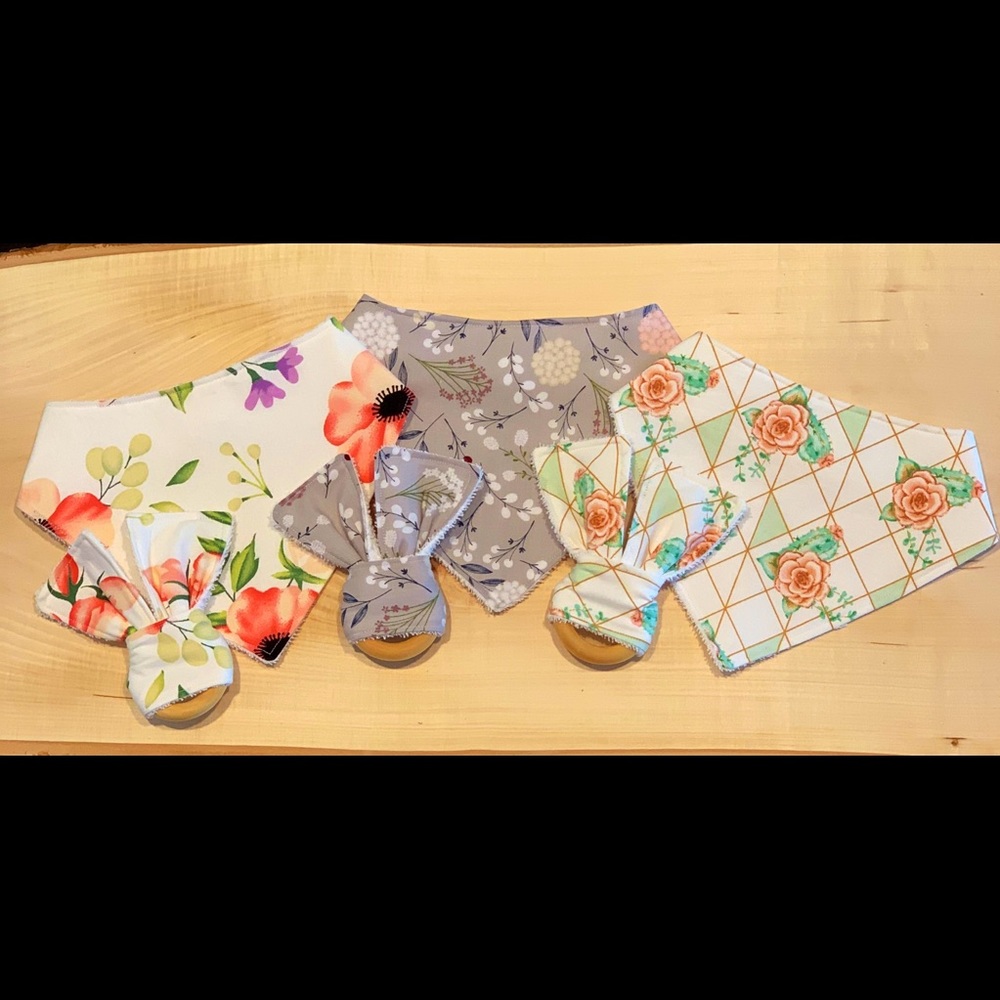 Girly bibs and teethers